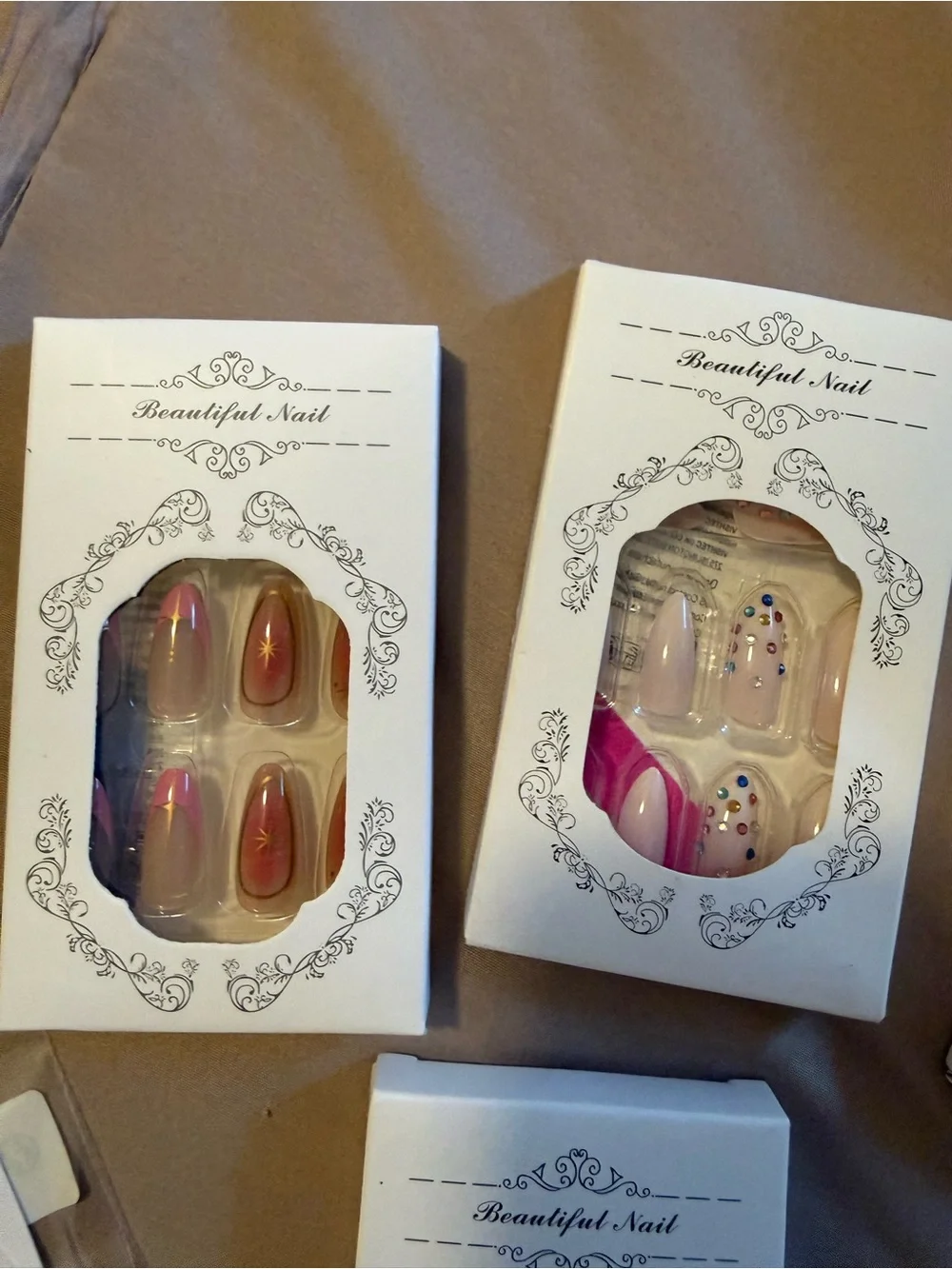 Press On Nails Set - Assorted Pink, Teal, Nude & Gold Designs